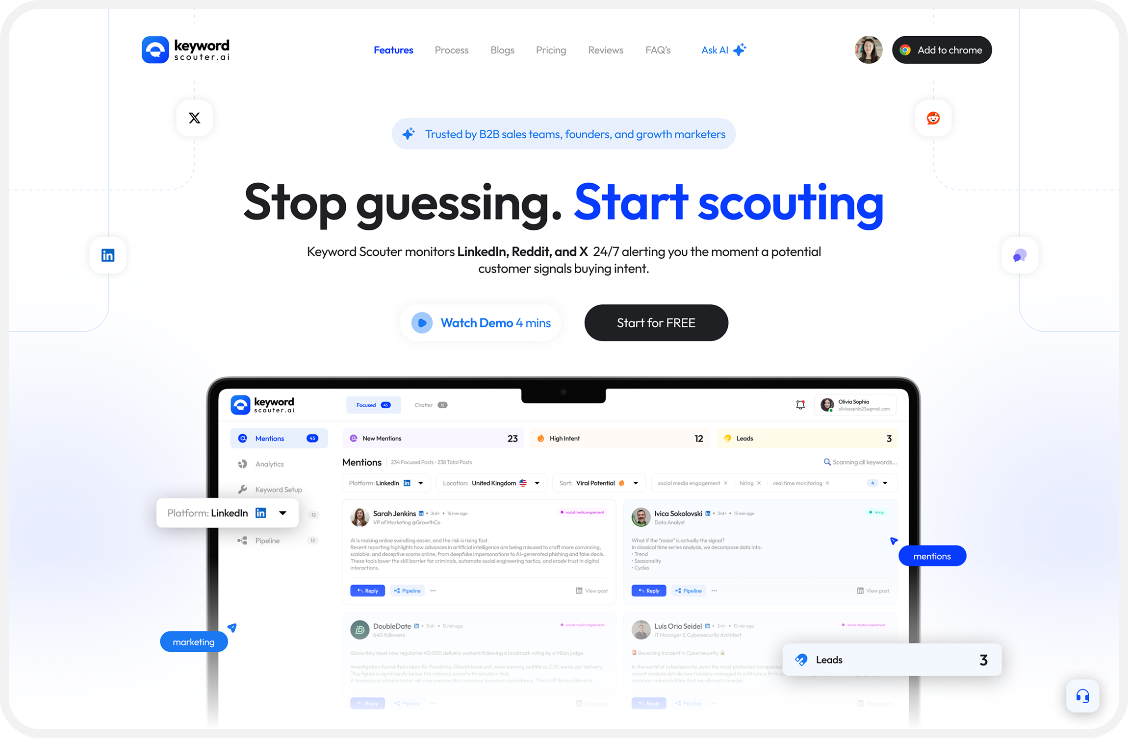 Redesigned hero section — Stop Guessing, Start Scouting