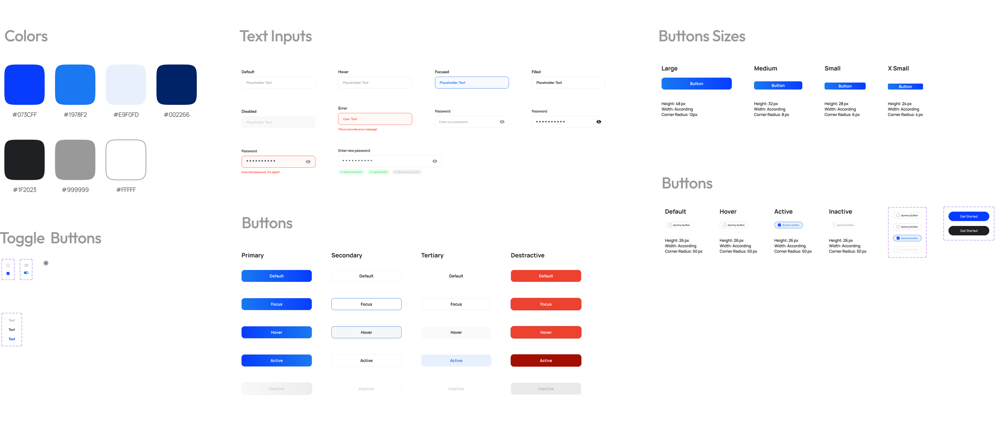 Design system — colors, text inputs, button sizes