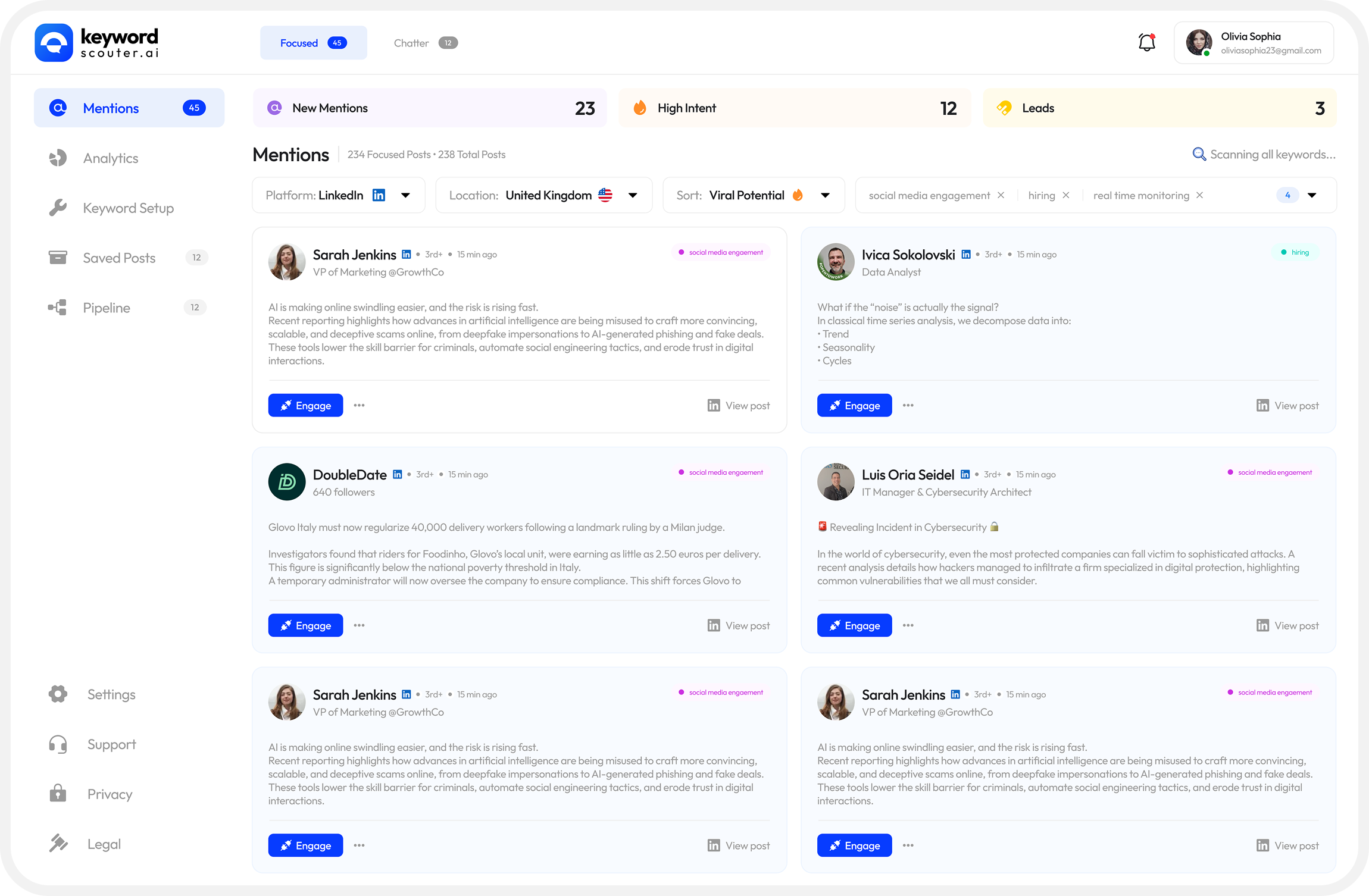 Mentions feed before and after redesign